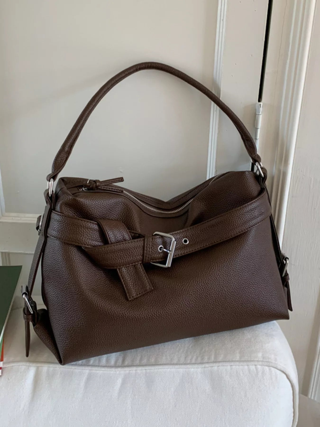 Decor Buckle Leather Shoulder Bag