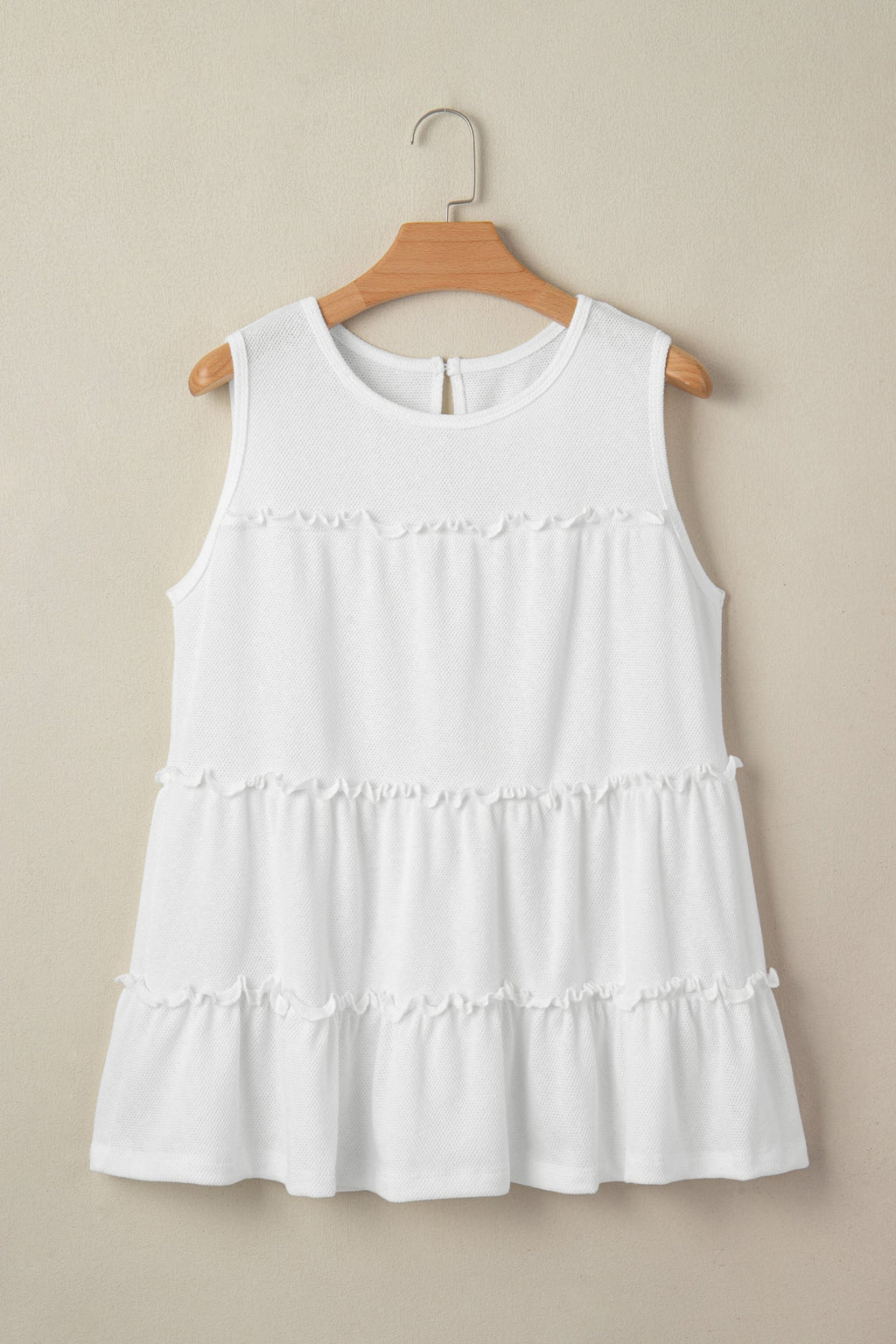 White Tiered Frill Trim A-line Tank Top