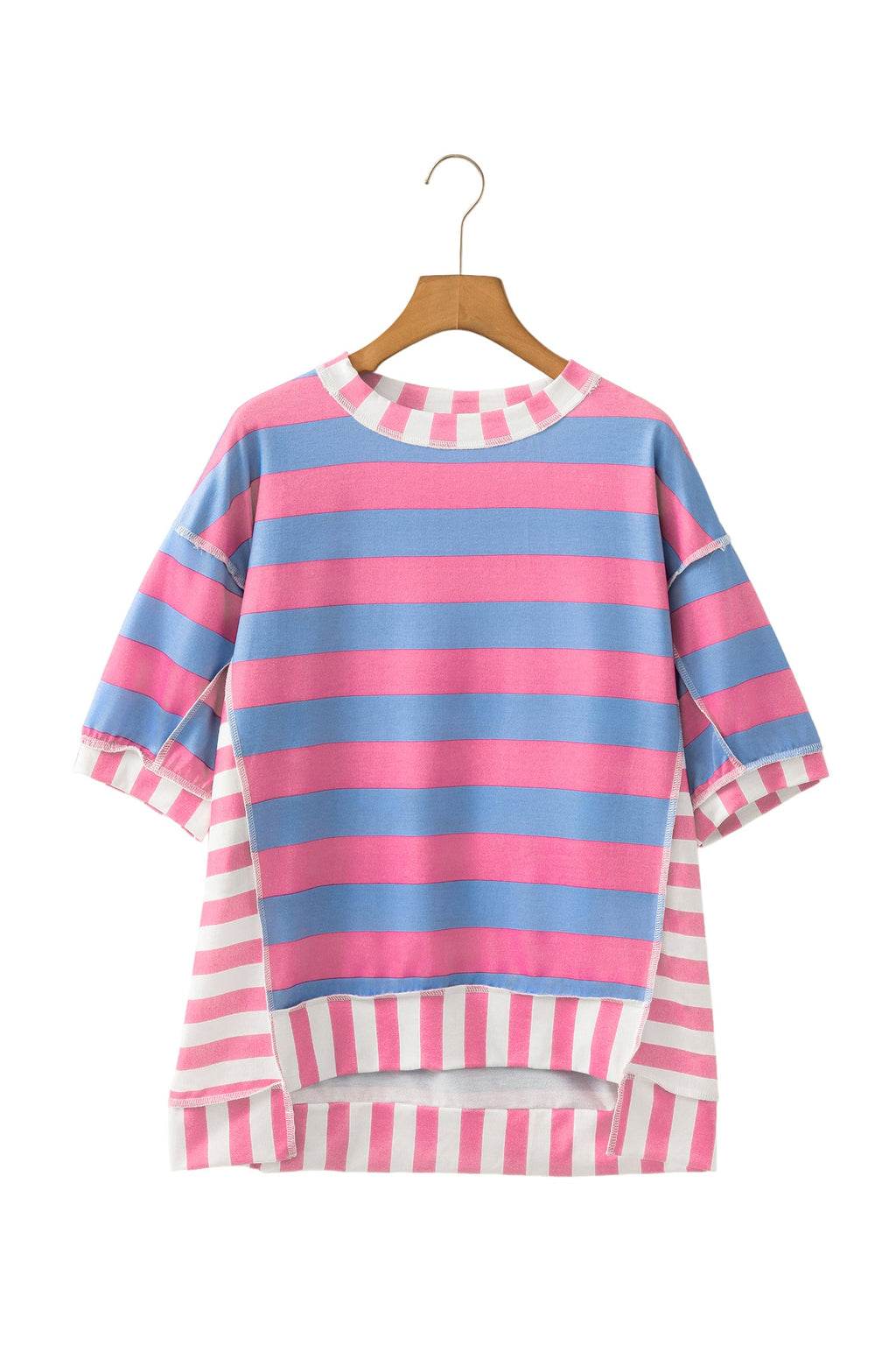 Yellow Stripe Exposed Seam Contrast Patchwork Oversized Top