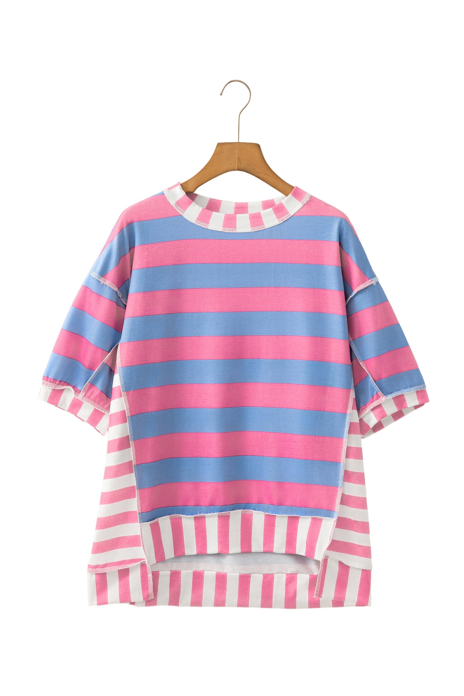 Yellow Stripe Exposed Seam Contrast Patchwork Oversized Top