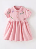 Children's Embroidered Polo Collar Short Sleeve Dress