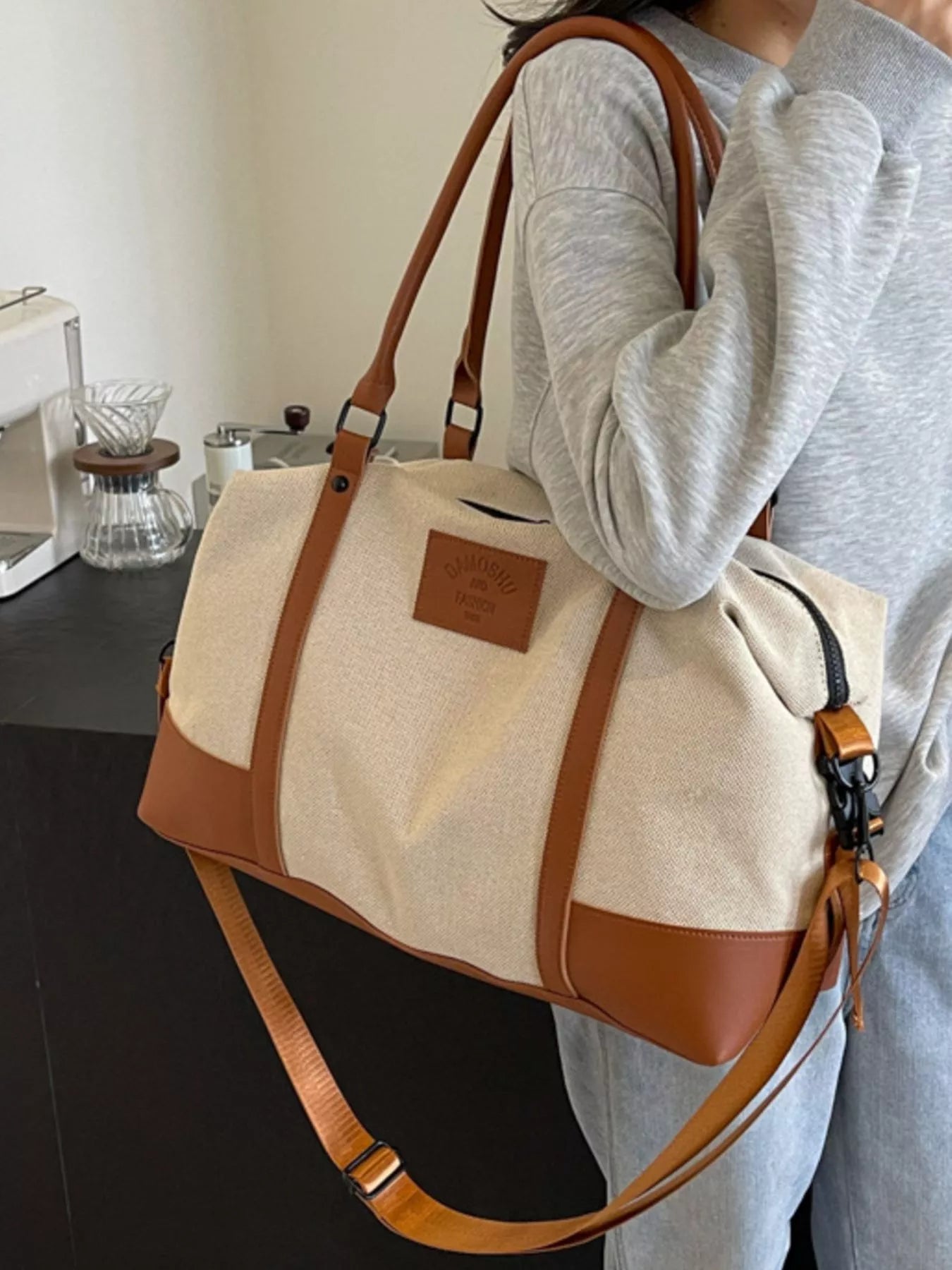 Canvas Leather Trim Travel  Bag