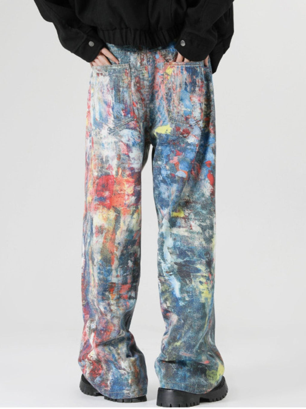 Men's Full Size Abstract Art Print Wide Leg Jeans Plus Size