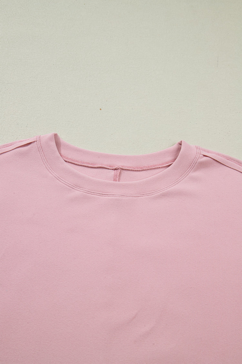 Light Pink Solid Color Bow Textured Patchwork Long Sleeve Tee