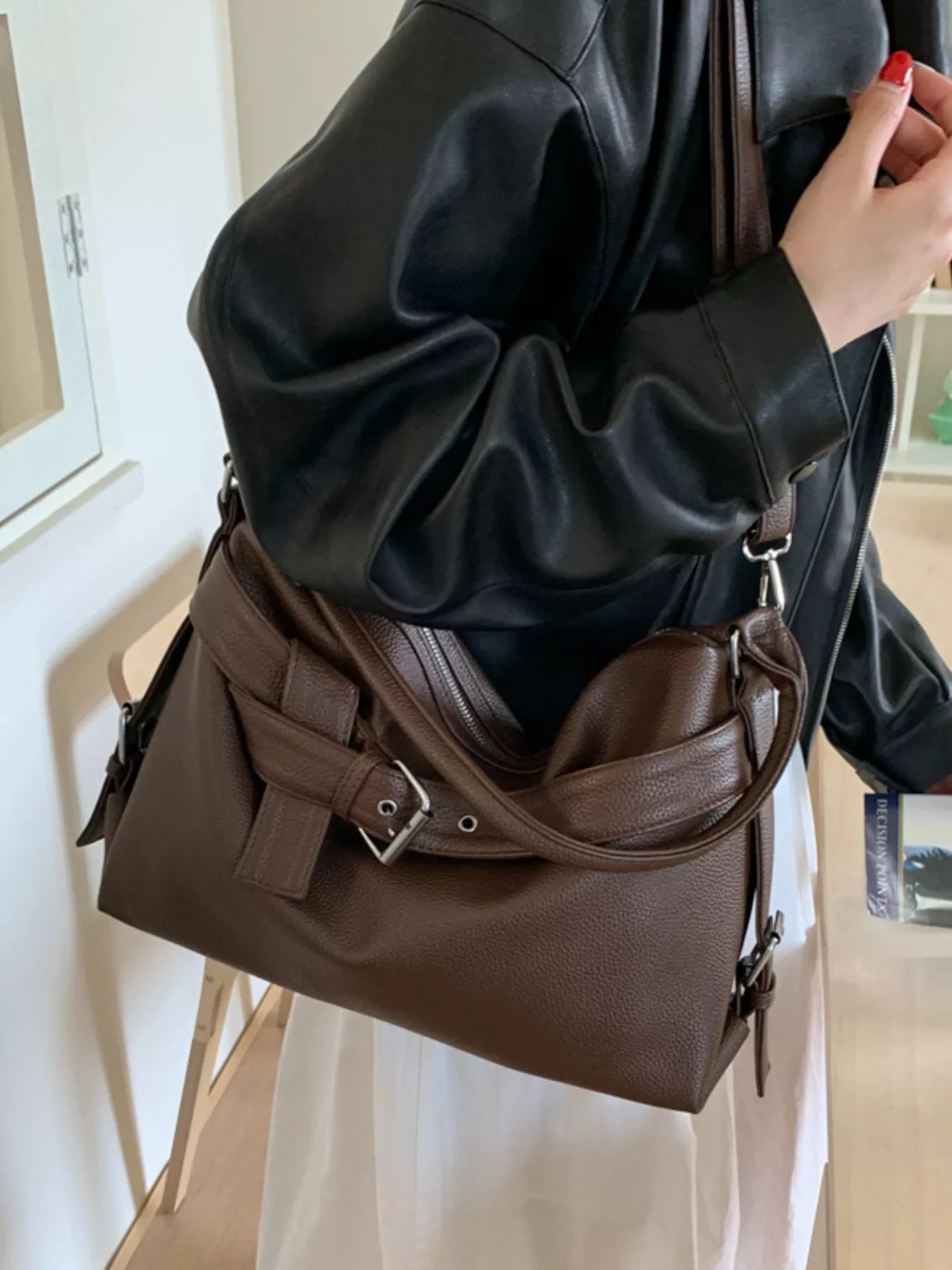 Decor Buckle Leather Shoulder Bag