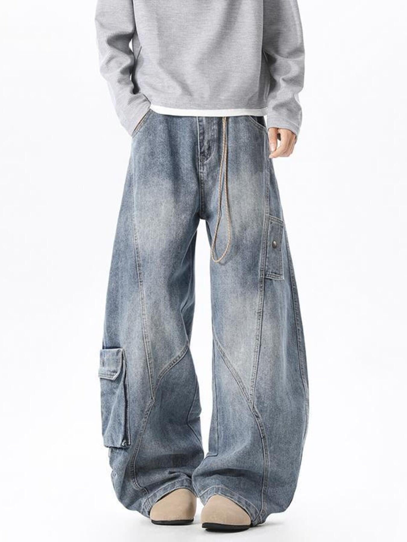 Men's Full Size Wide Leg Cargo Jeans Plus Size
