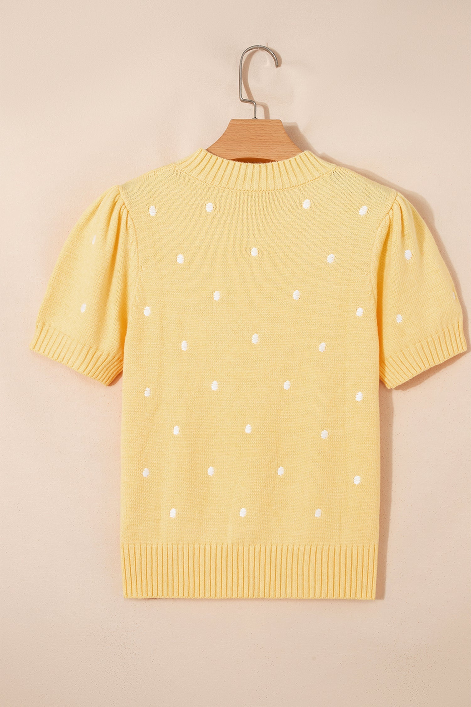 Yellow Cream Elegant Polka Dot Bubble Short Sleeve Sweater