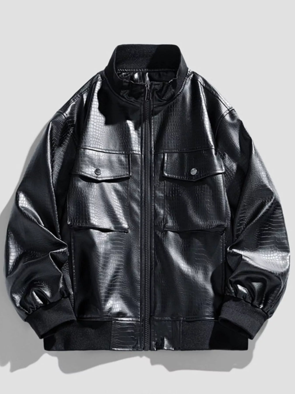 Men's Plus Size Zip Up Leather Jacket