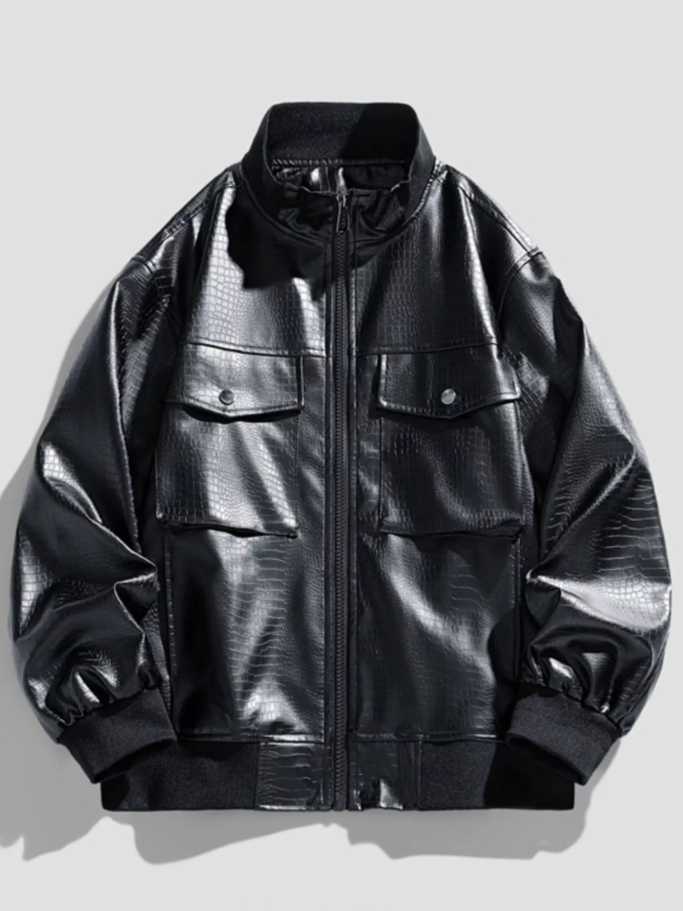 Men's Plus Size Zip Up Leather Jacket