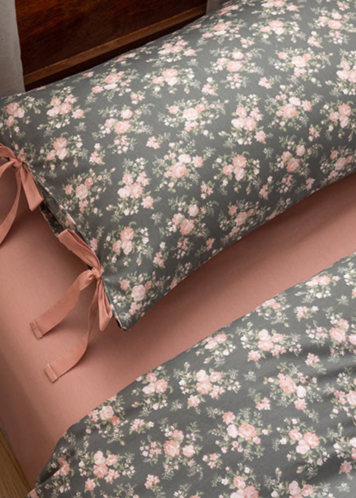 Celia Cottage Ribbon Bow Tie Floral Bedding Set / Pink