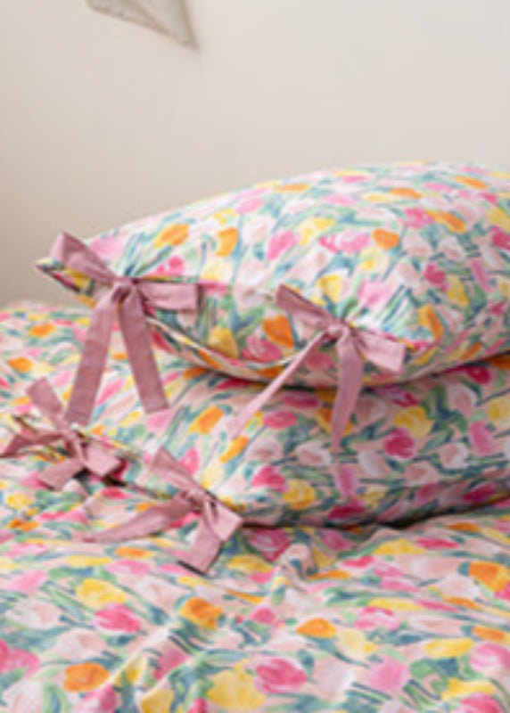 Celia Cottage Ribbon Bow Tie Floral Bedding Set / Pink