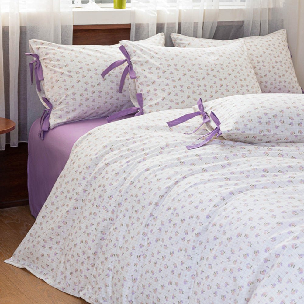 Celia Cottage Ribbon Bow Tie Floral Bedding Set / Pink