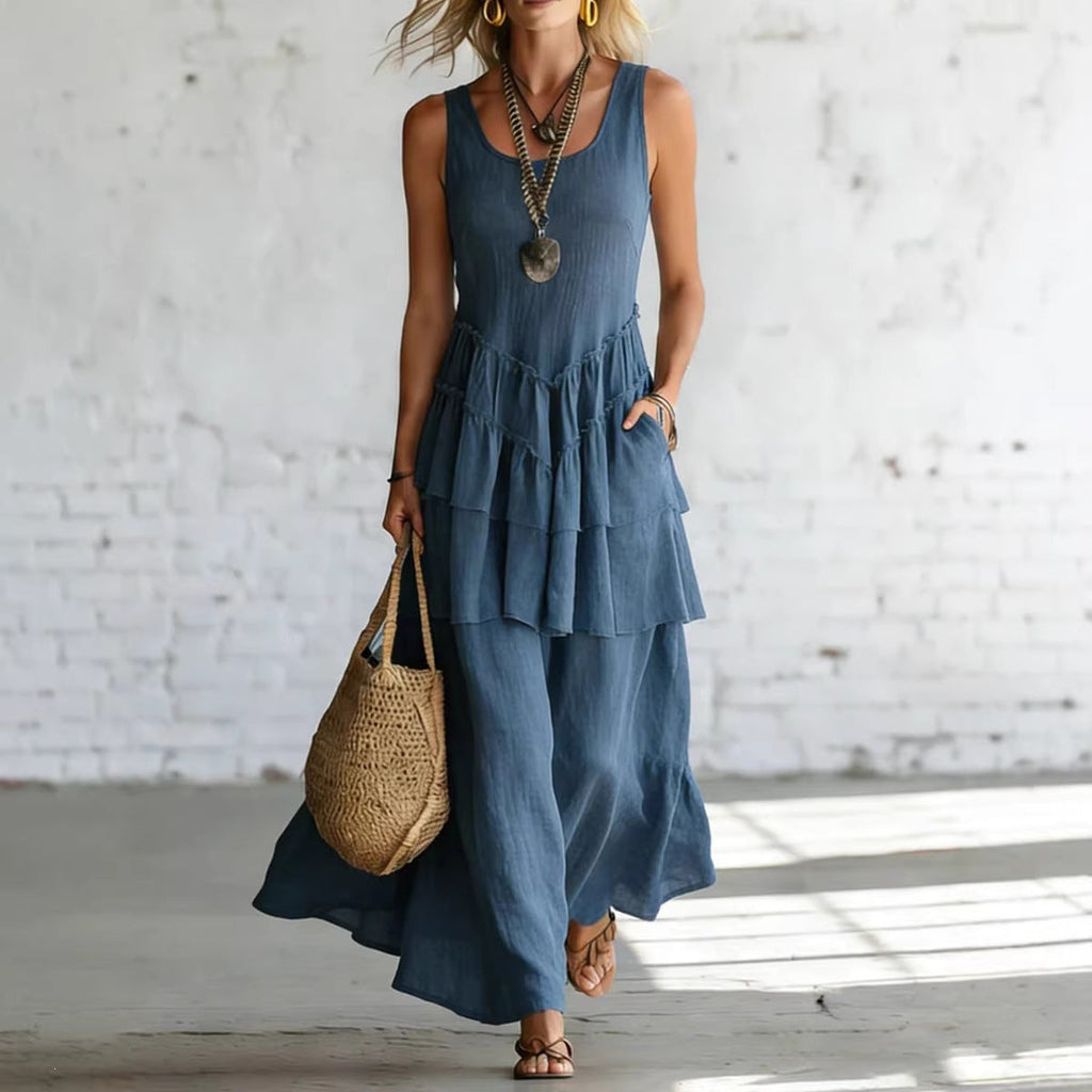 Women's Cotton Linen Sleeveless Loose Maxi Dress