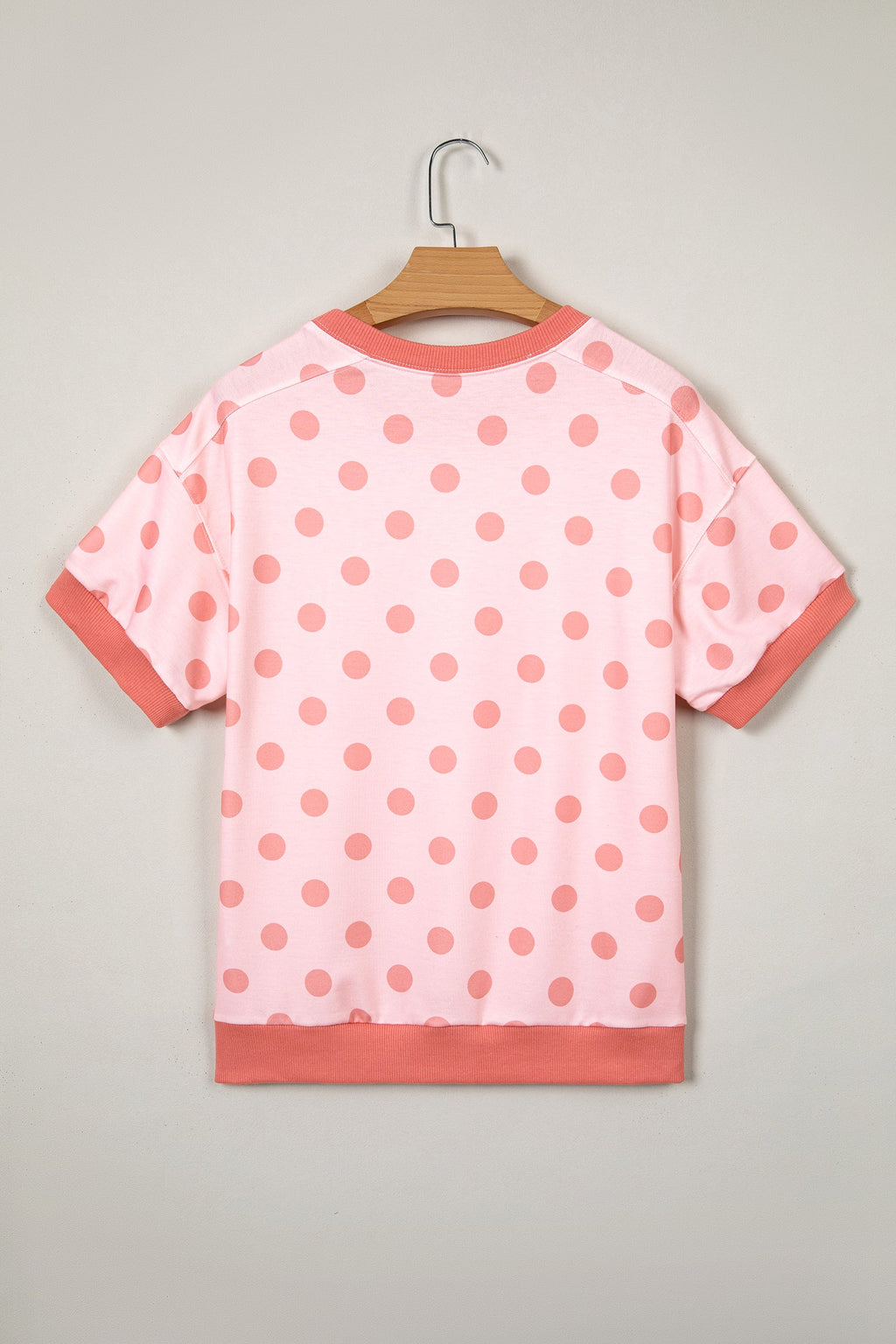 Pink Color Block Trim Polka Dot Casual Tee