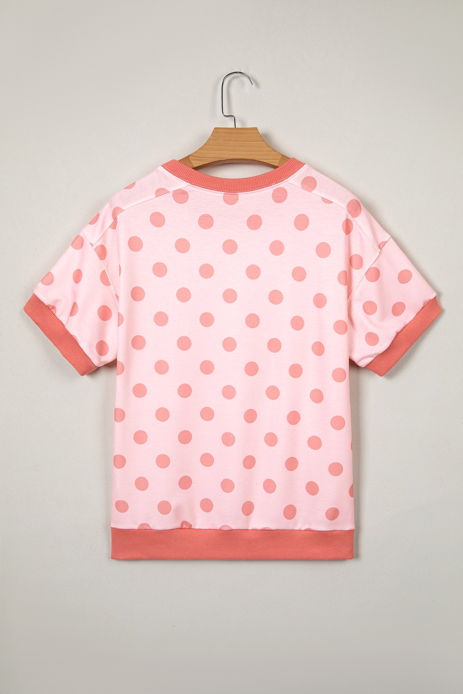 Pink Color Block Trim Polka Dot Casual Tee