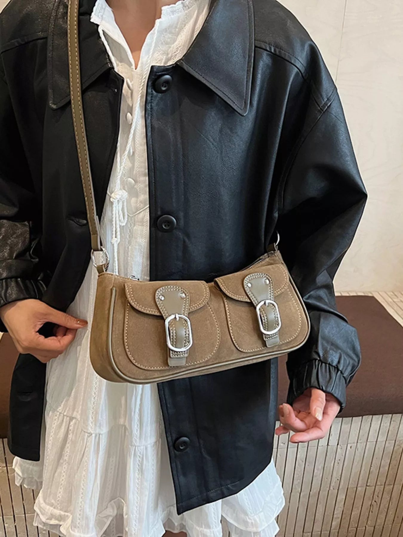 Buckle Decor Shoulder Bag