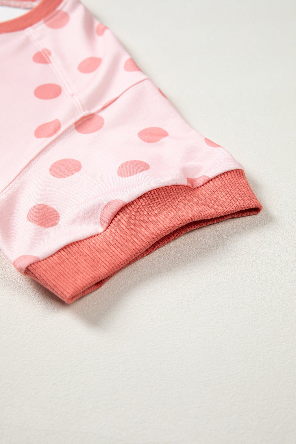 Pink Color Block Trim Polka Dot Casual Tee