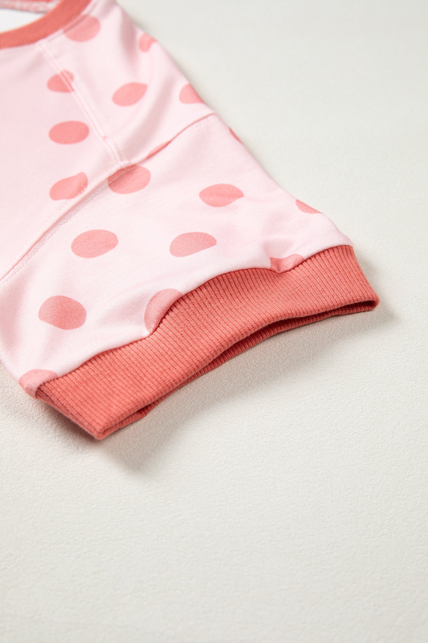 Pink Color Block Trim Polka Dot Casual Tee
