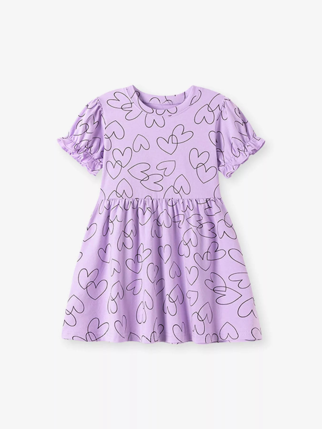 Children's Heart Print Ruffle Sleeve Casual Dress