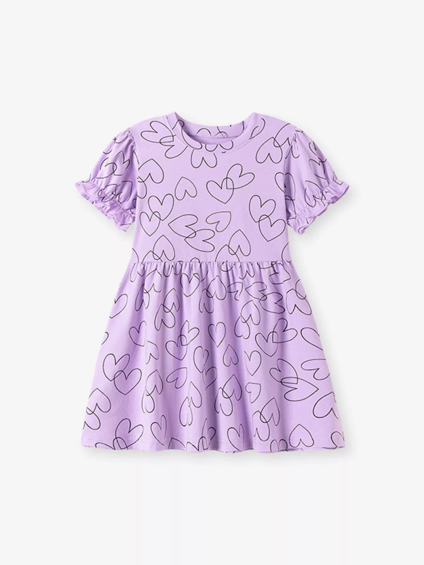 Children's Heart Print Ruffle Sleeve Casual Dress