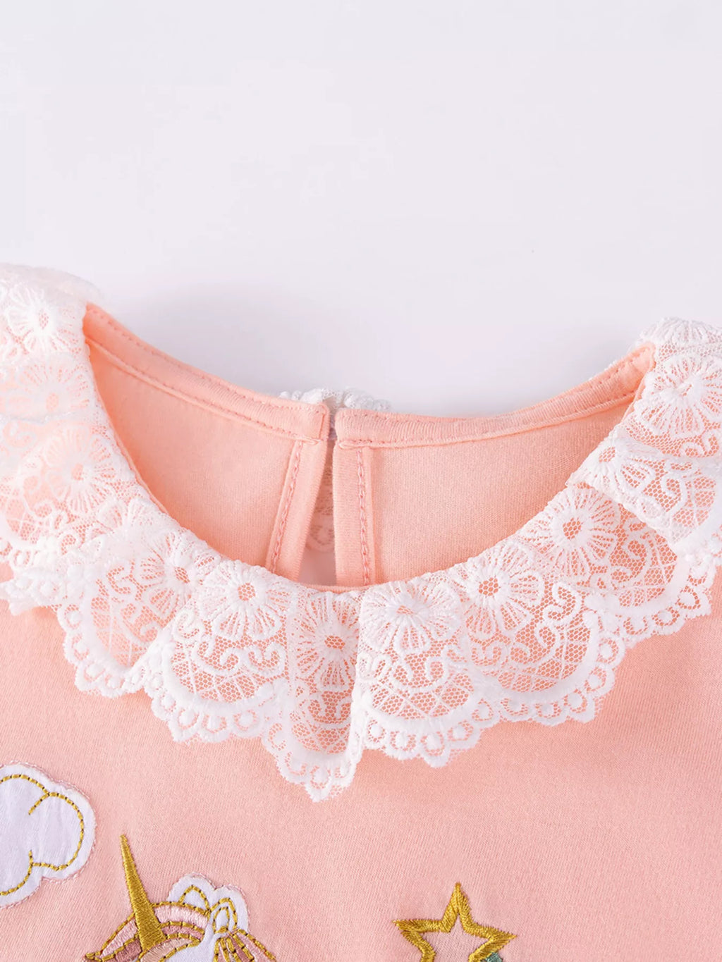 Children's Unicorn Embroidered Lace Collar Casual Dress