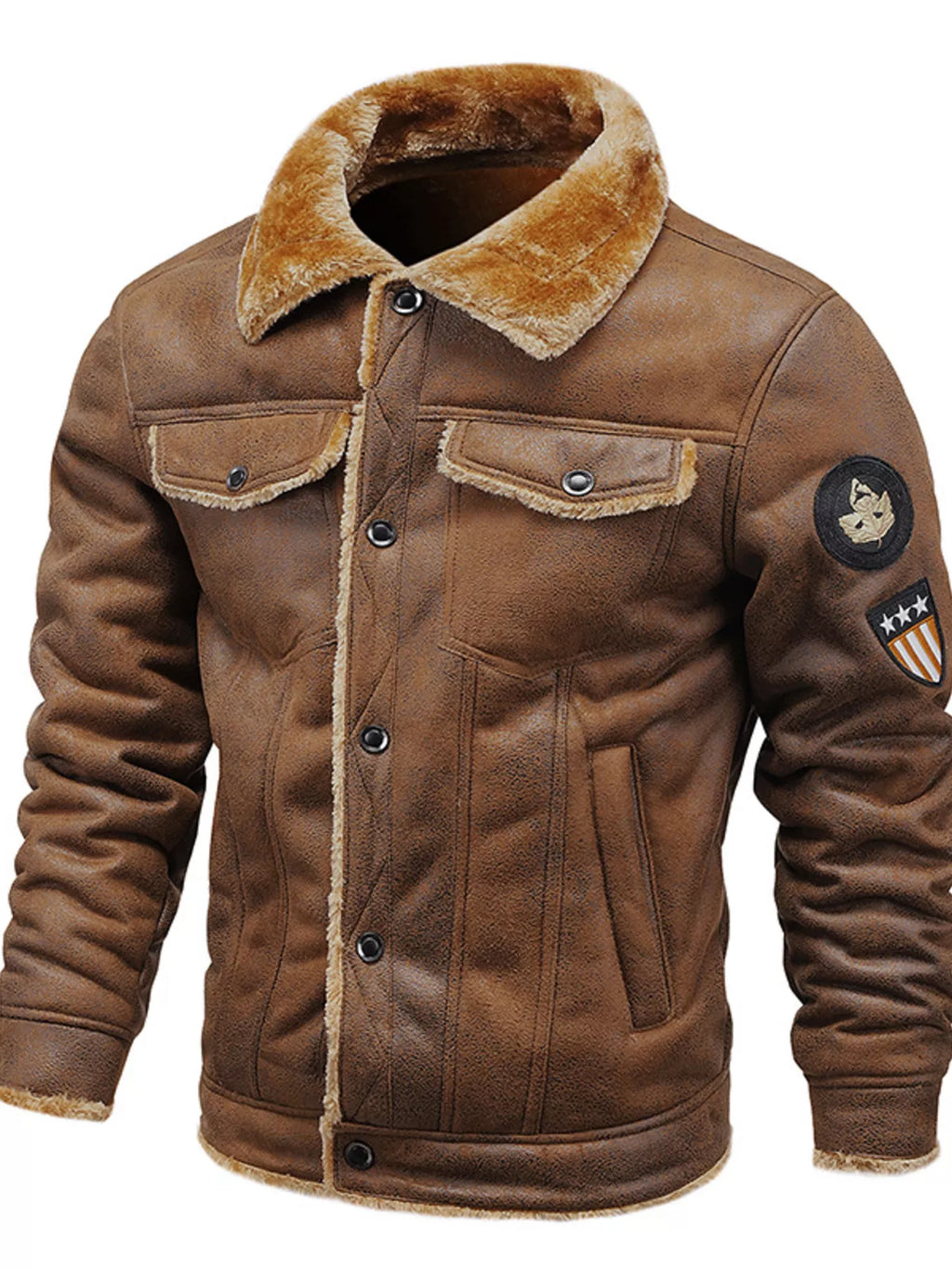 Men's Plus Size Snap Down Fur Collar Jacket