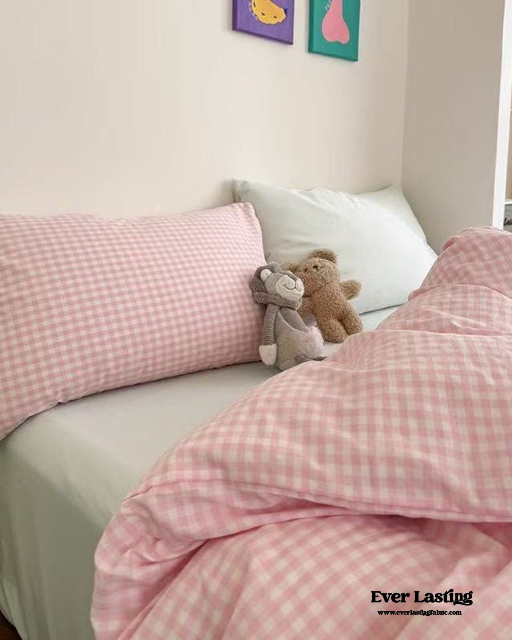 Chloe Pastel Candy Cotton Bedding Set / Purple Plaid