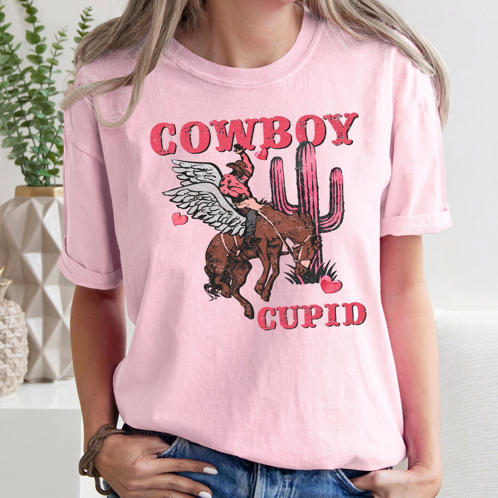 Cowboy Cupid Western Horse Romance Vintage Style Illustration Comfort Colors Tee