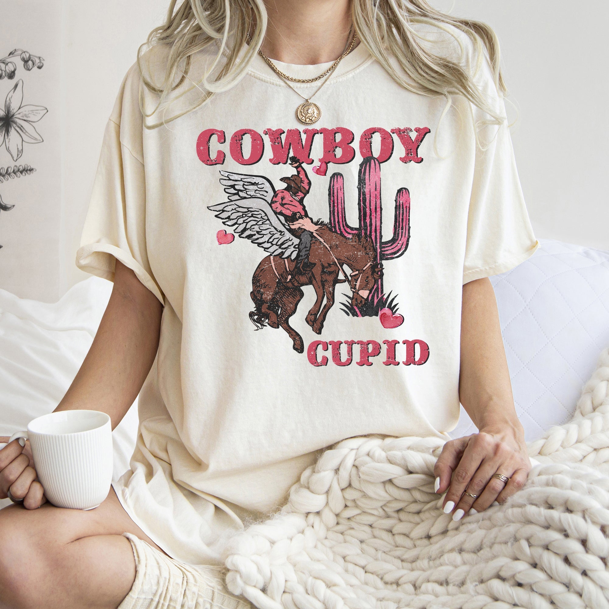 Cowboy Cupid Western Horse Romance Vintage Style Illustration Comfort Colors Tee