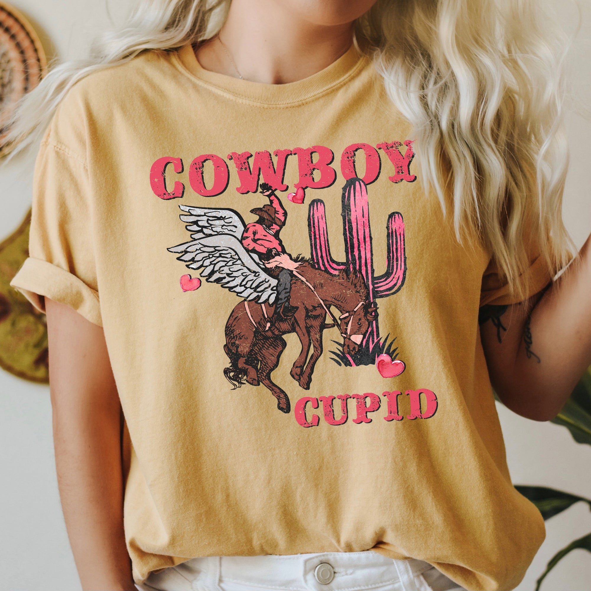 Cowboy Cupid Western Horse Romance Vintage Style Illustration Comfort Colors Tee