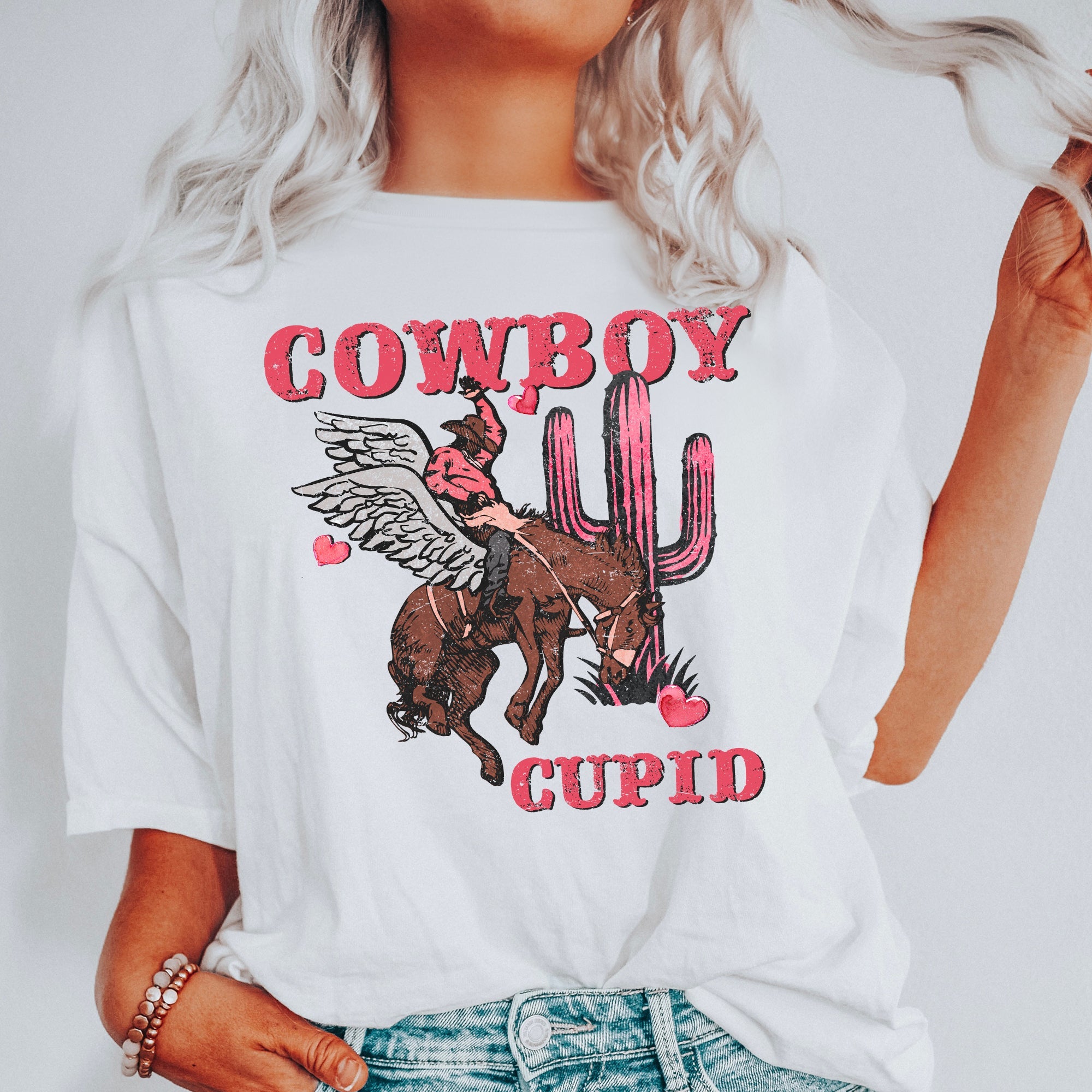 Cowboy Cupid Western Horse Romance Vintage Style Illustration Comfort Colors Tee