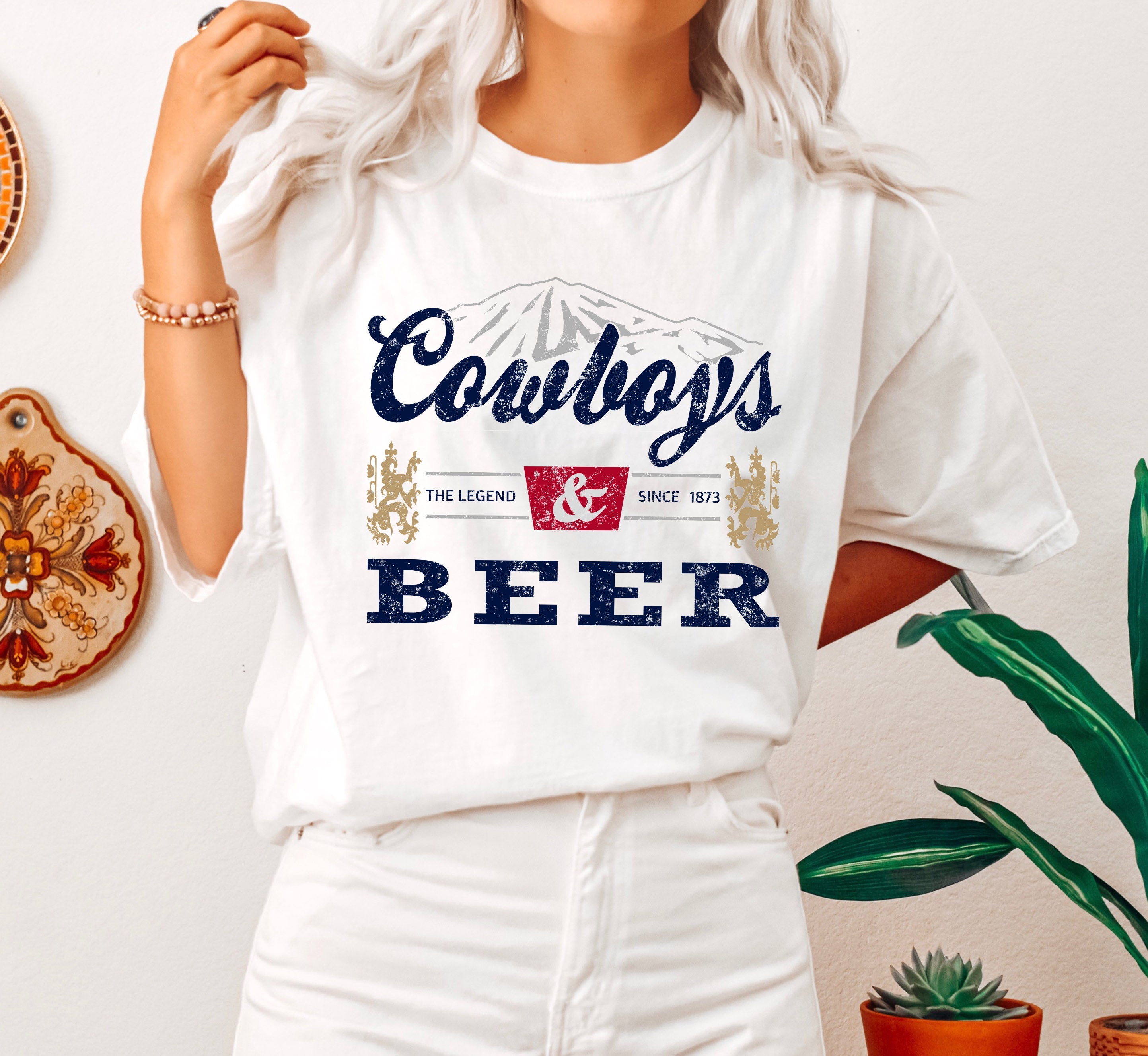 Cowboys And Beer Vintage Western Barroom Scene With Rustic Typography And Night Sky Stars Comfort Colors Tee