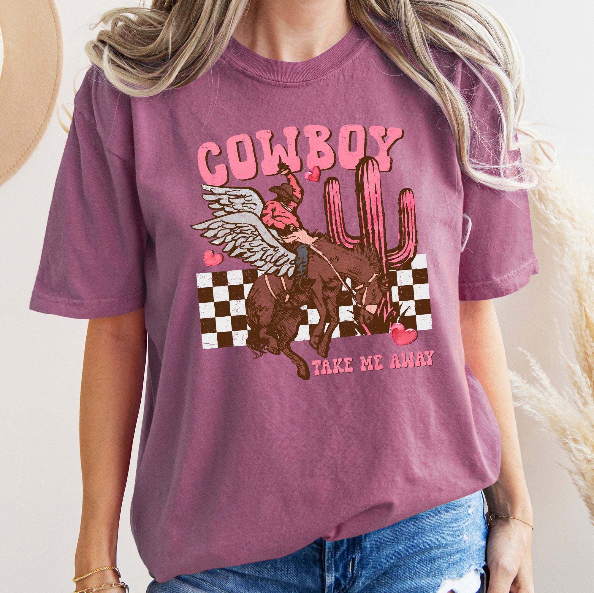 Cowboy Take Me Away Western Country Valentines Day Edition Vintage Inspired Comfort Colors Tee