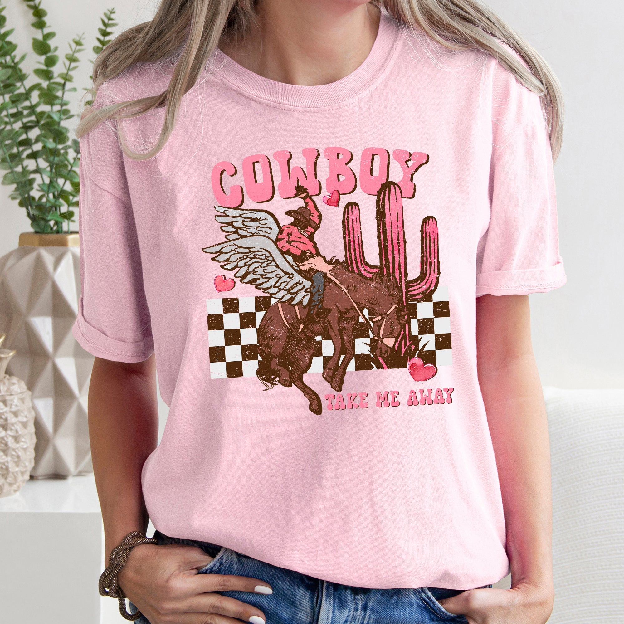 Cowboy Take Me Away Western Country Valentines Day Edition Vintage Inspired Comfort Colors Tee
