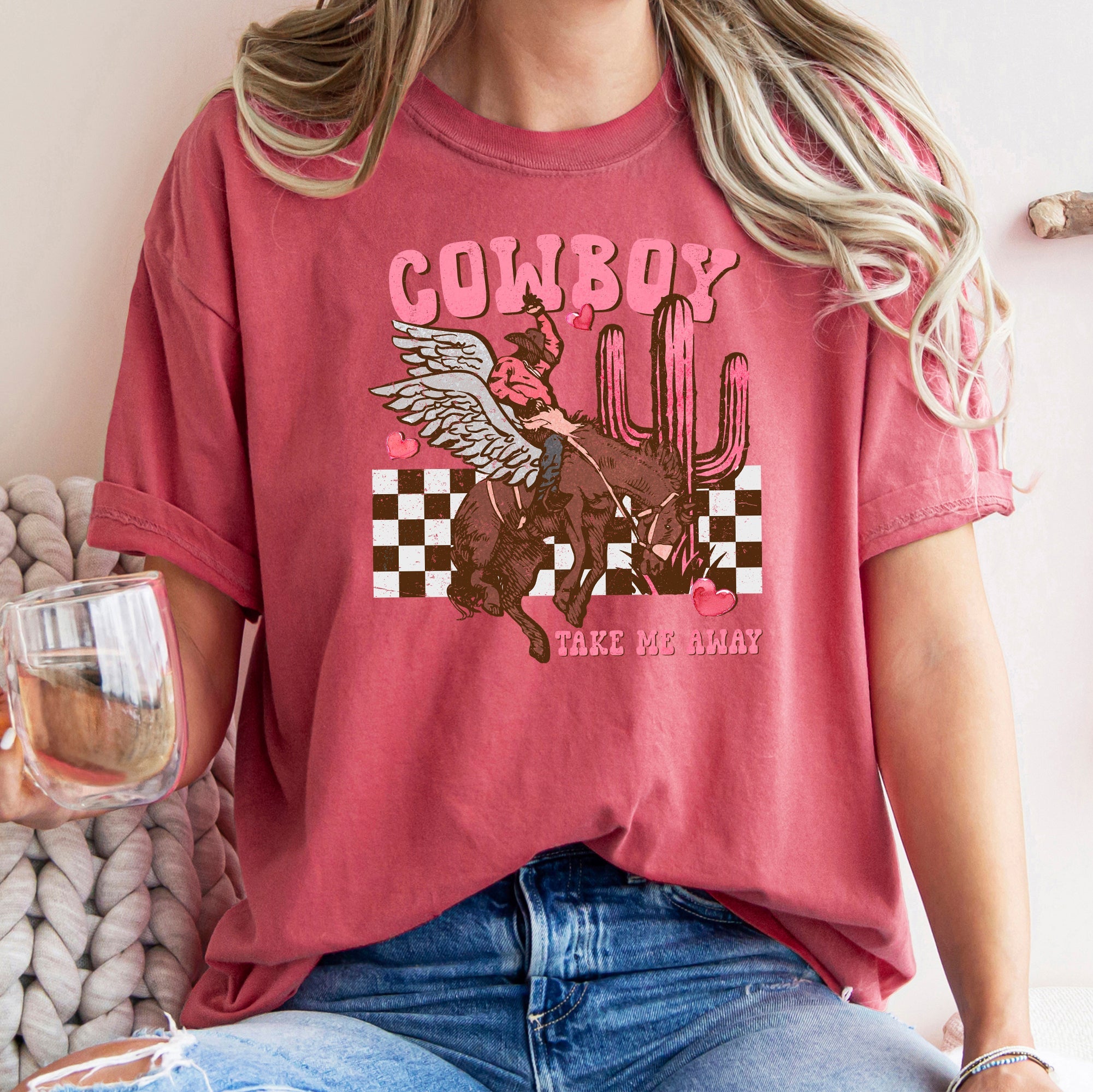 Cowboy Take Me Away Western Country Valentines Day Edition Vintage Inspired Comfort Colors Tee