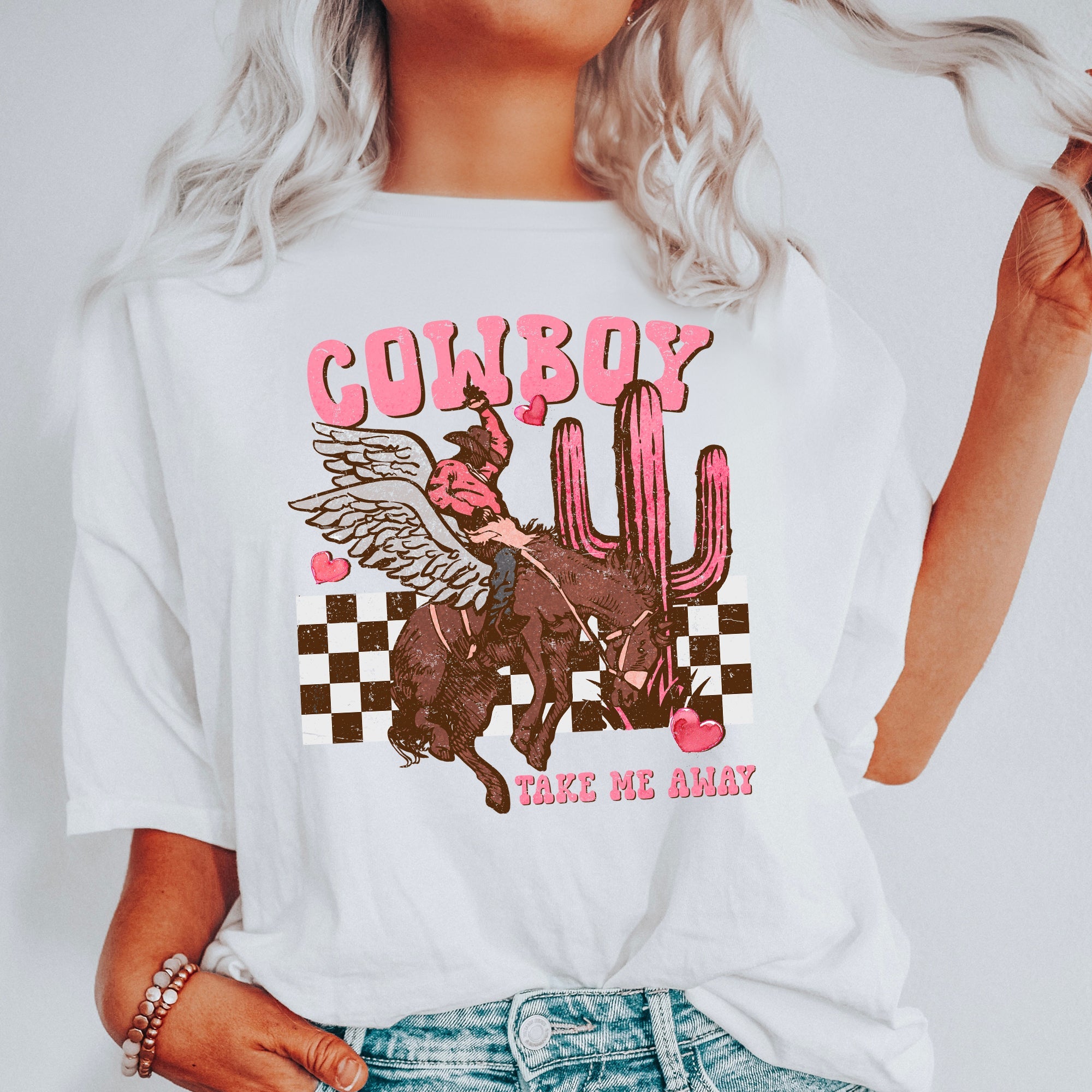 Cowboy Take Me Away Western Country Valentines Day Edition Vintage Inspired Comfort Colors Tee