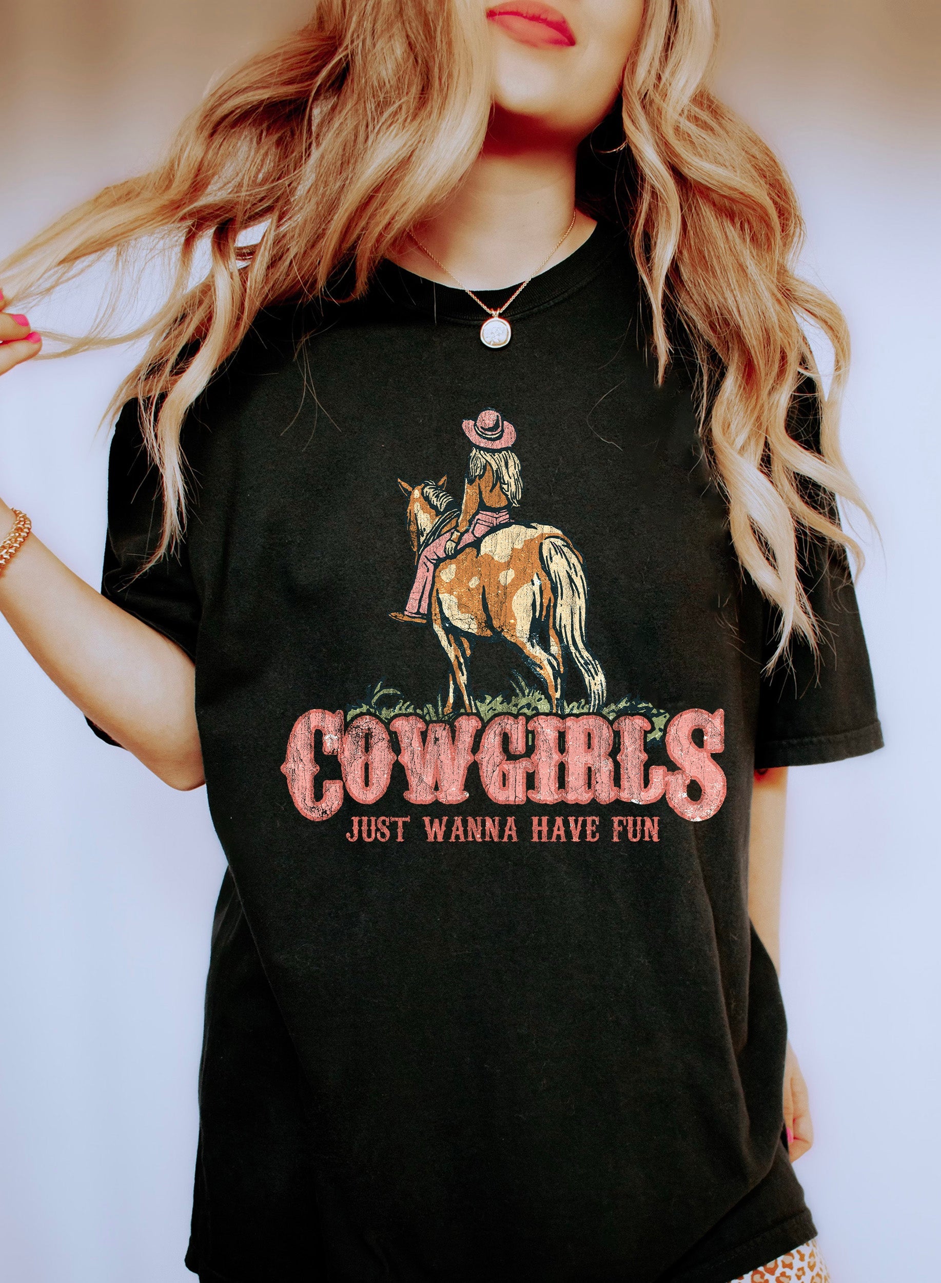 Cowgirls Just Wanna Have Fun Vintage Western Cowgirl Quote Retro Style for Rebel Hearts Comfort Colors Tee