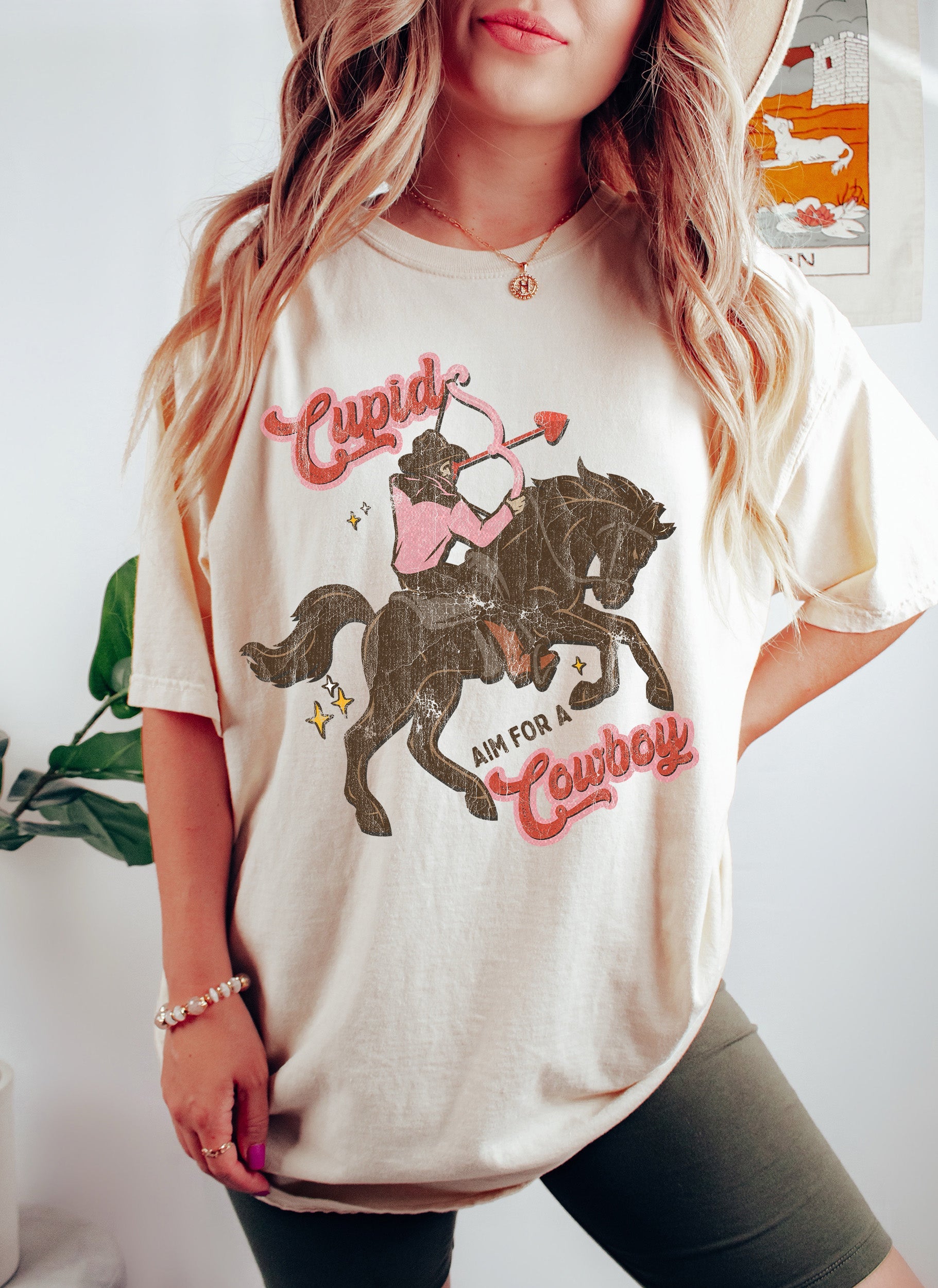 Cupid Aim For A Cowboy Vintage Western Print Bold Statement Artwork Comfort Colors Tee