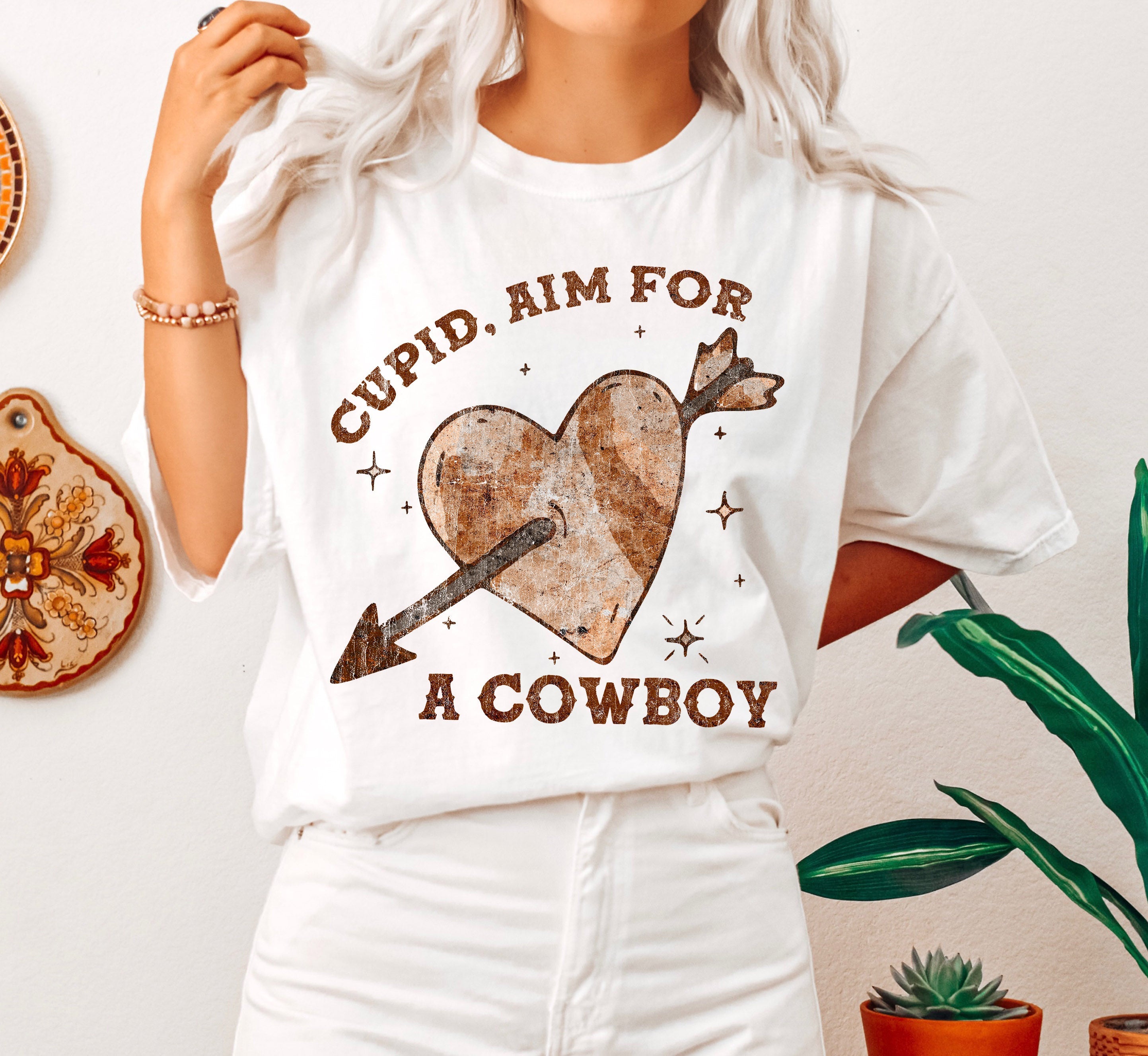 Cupid Aim For A Cowboy Heart Vintage Western Romance Edition Deluxe Comfort Colors Tee