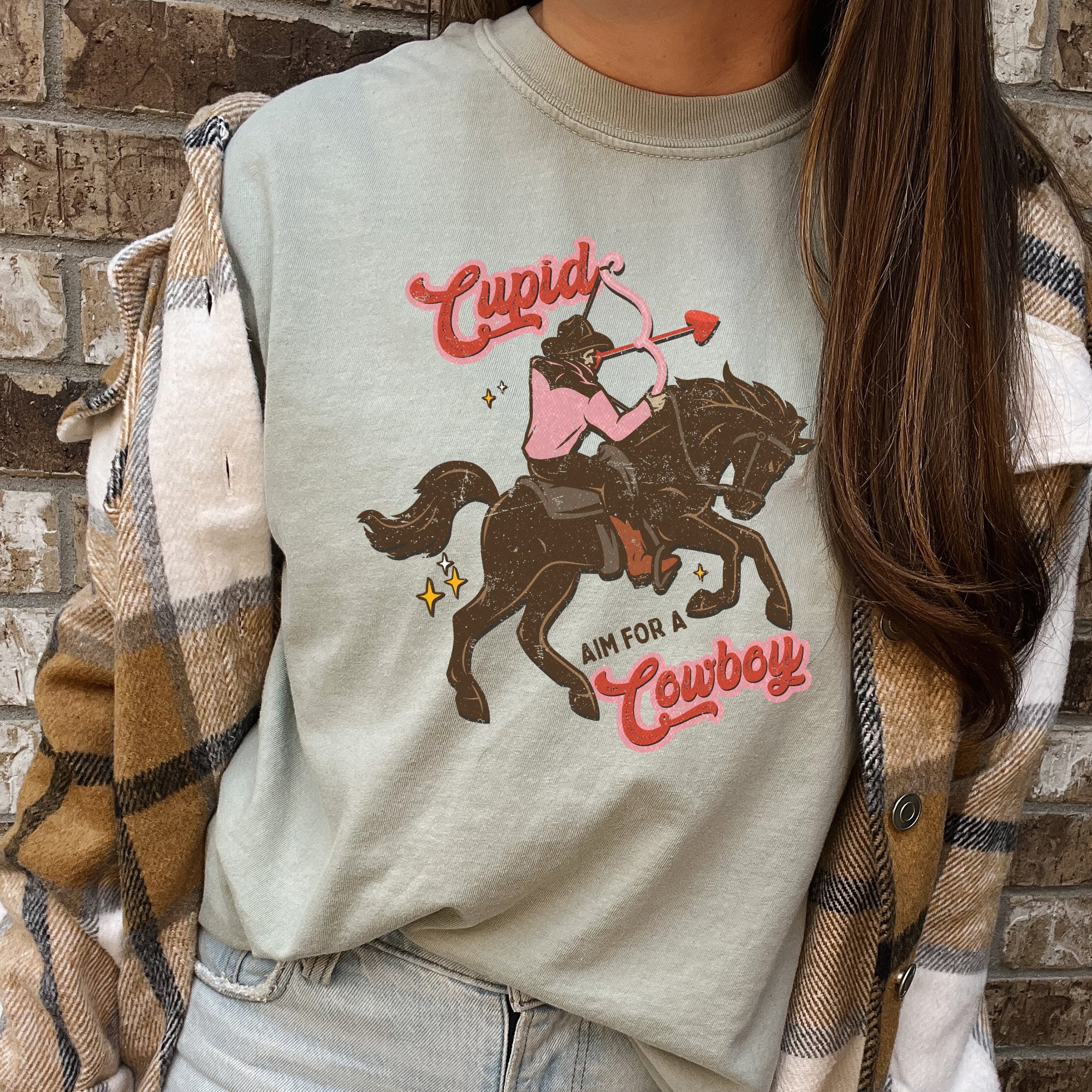 Cupid Aim For A Cowboy Valentine Western Country Vintage Western Art Comfort Colors Tee