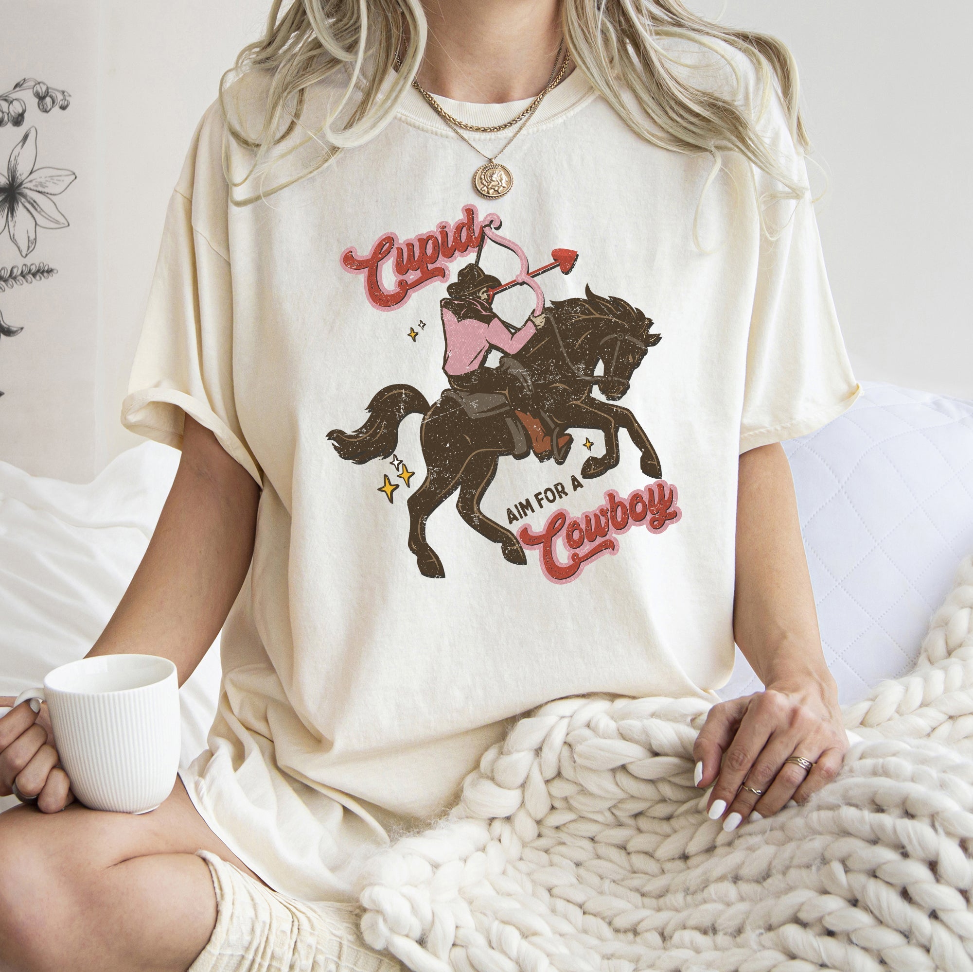 Cupid Aim For A Cowboy Valentine Western Country Vintage Western Art Comfort Colors Tee