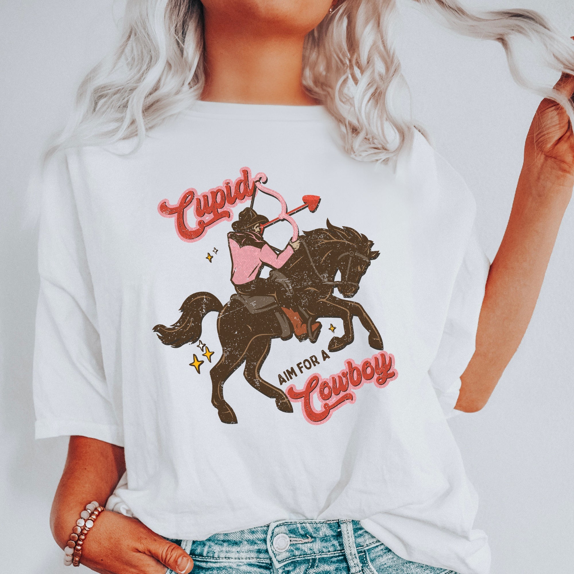 Cupid Aim For A Cowboy Valentine Western Country Vintage Western Art Comfort Colors Tee