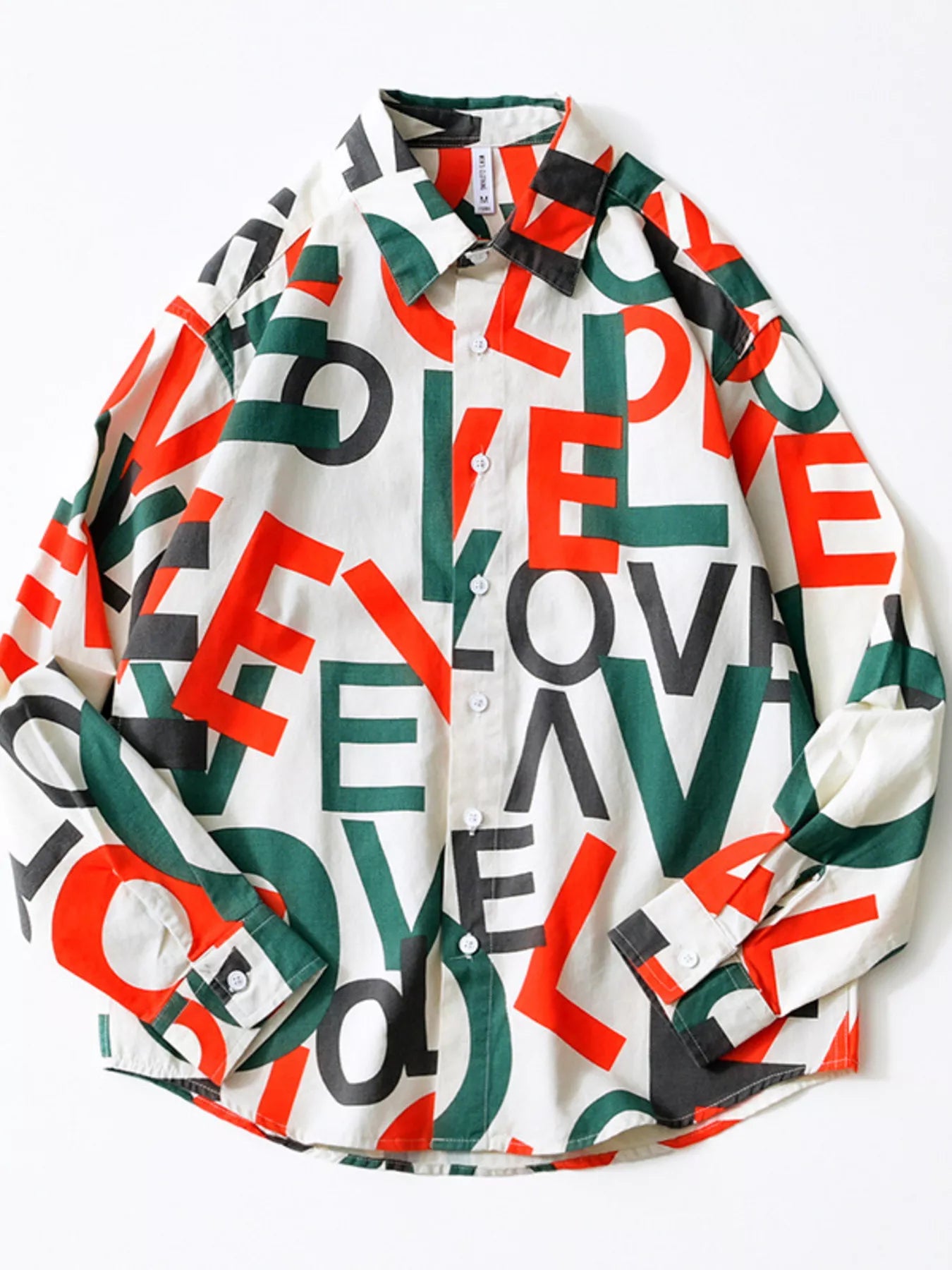 Men's Plus Size Letter Print Long Sleeve Shirt