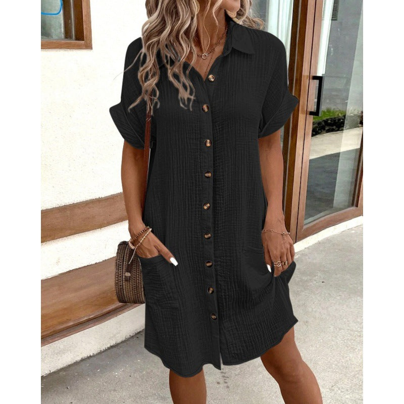 Women’s Ruffle Hem Shirt Dress – Loose Fit Summer Holiday Style