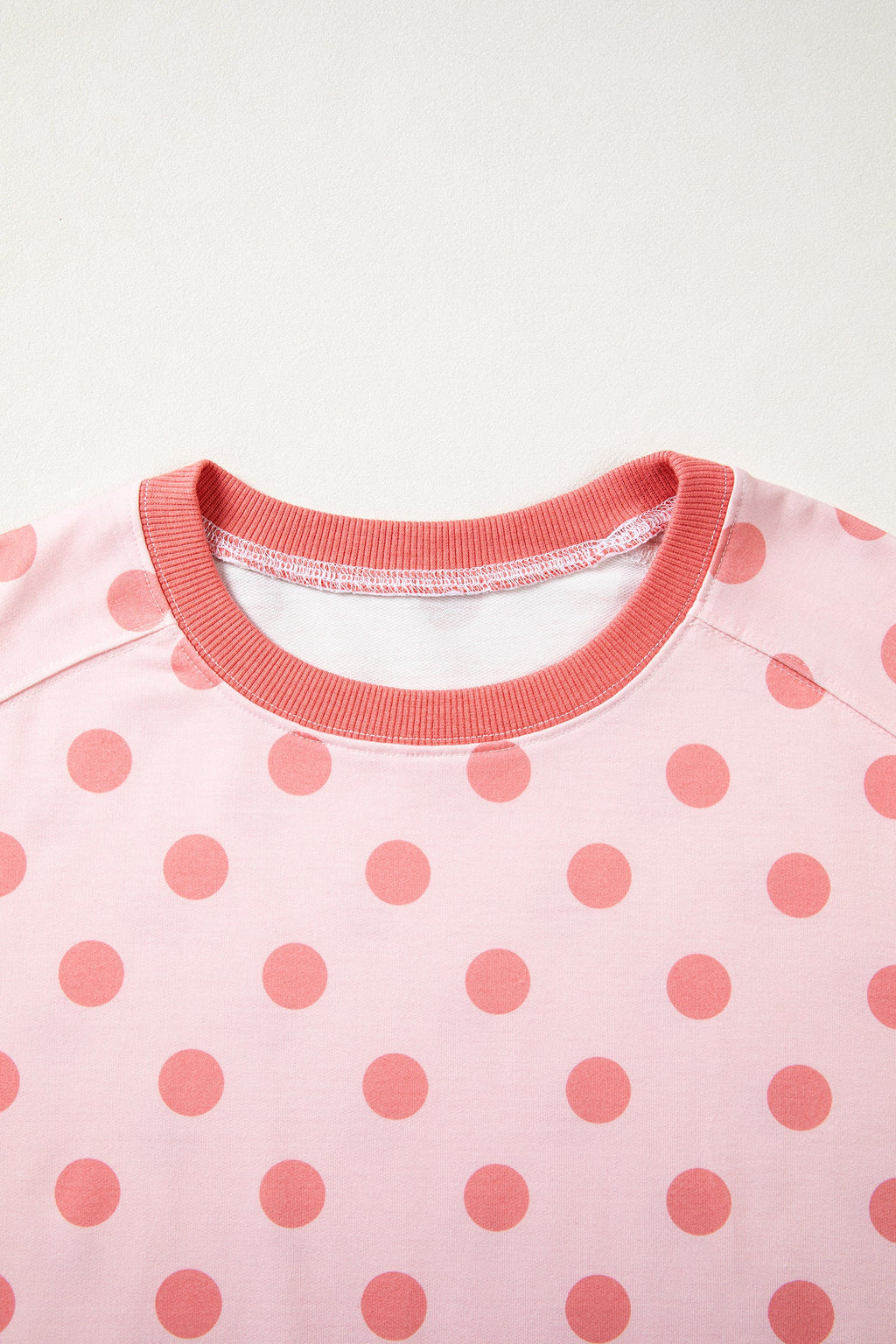 Pink Color Block Trim Polka Dot Casual Tee