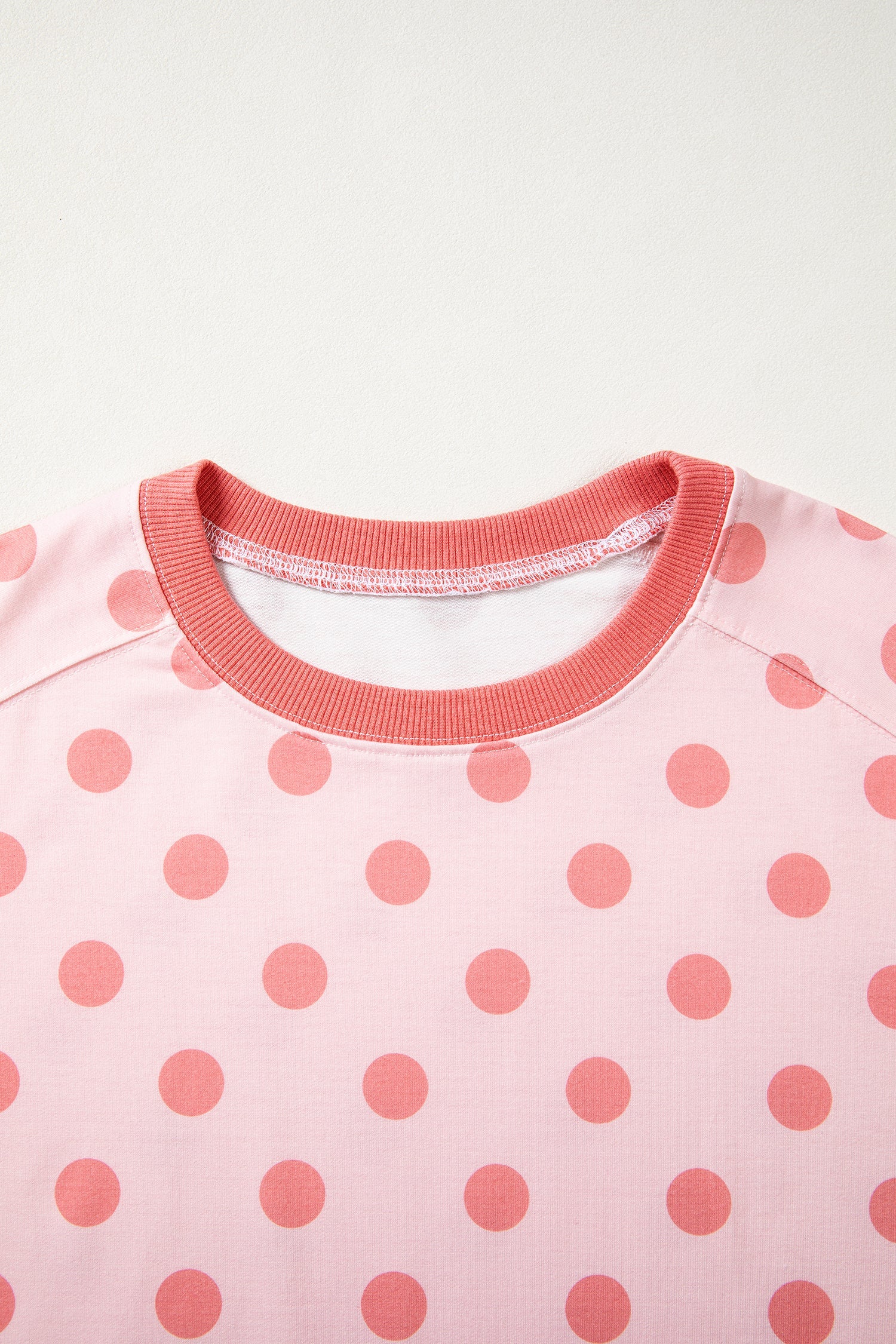 Pink Color Block Trim Polka Dot Casual Tee