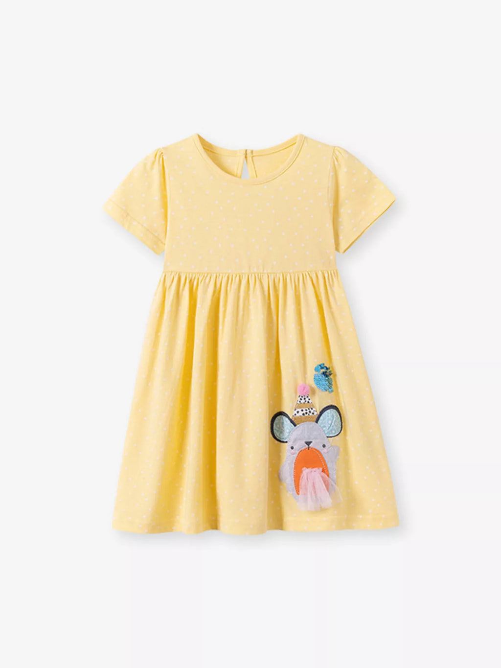 Children's Round Neck Cartoon Polka Dot Dress