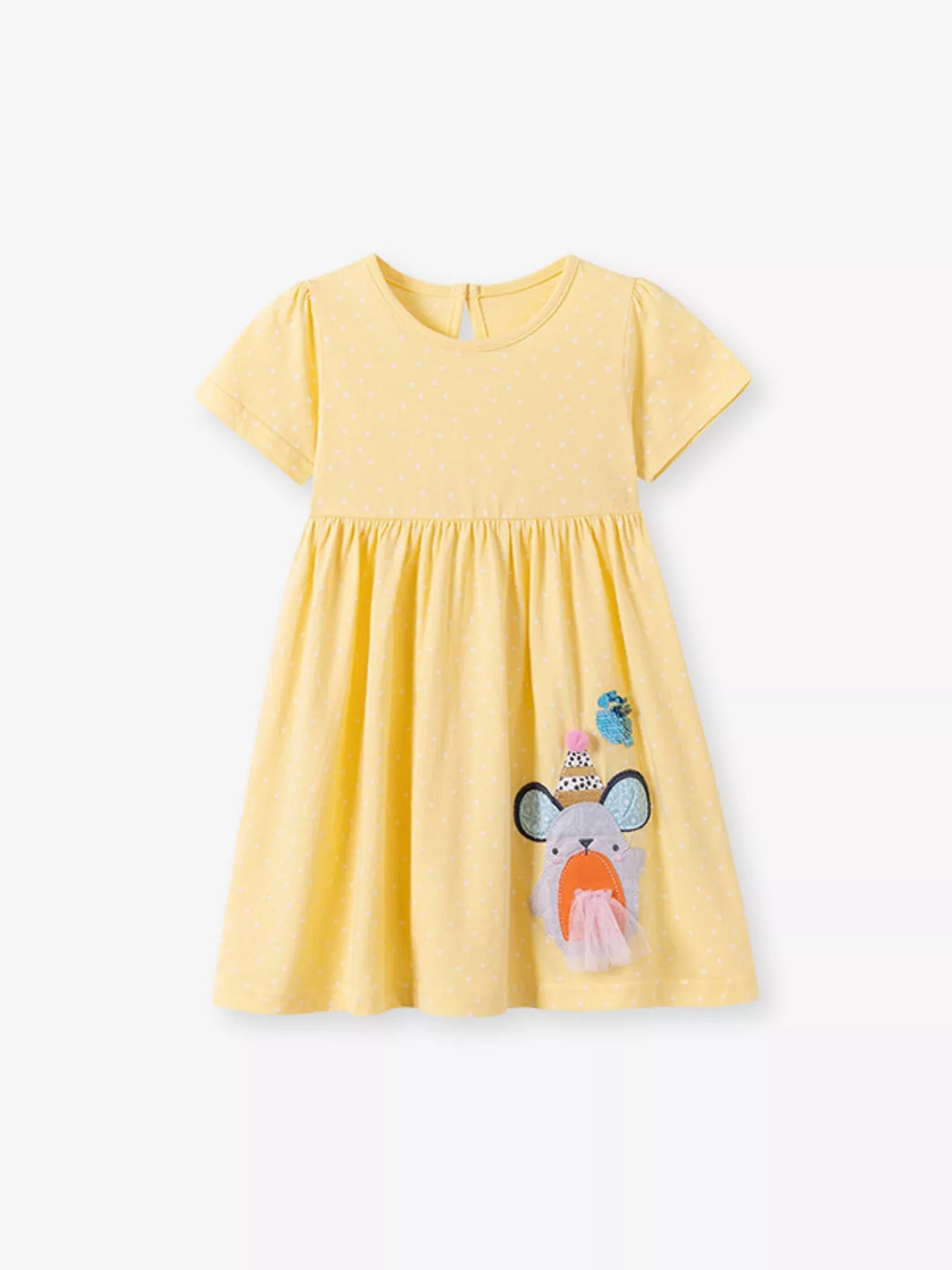 Children's Round Neck Cartoon Polka Dot Dress