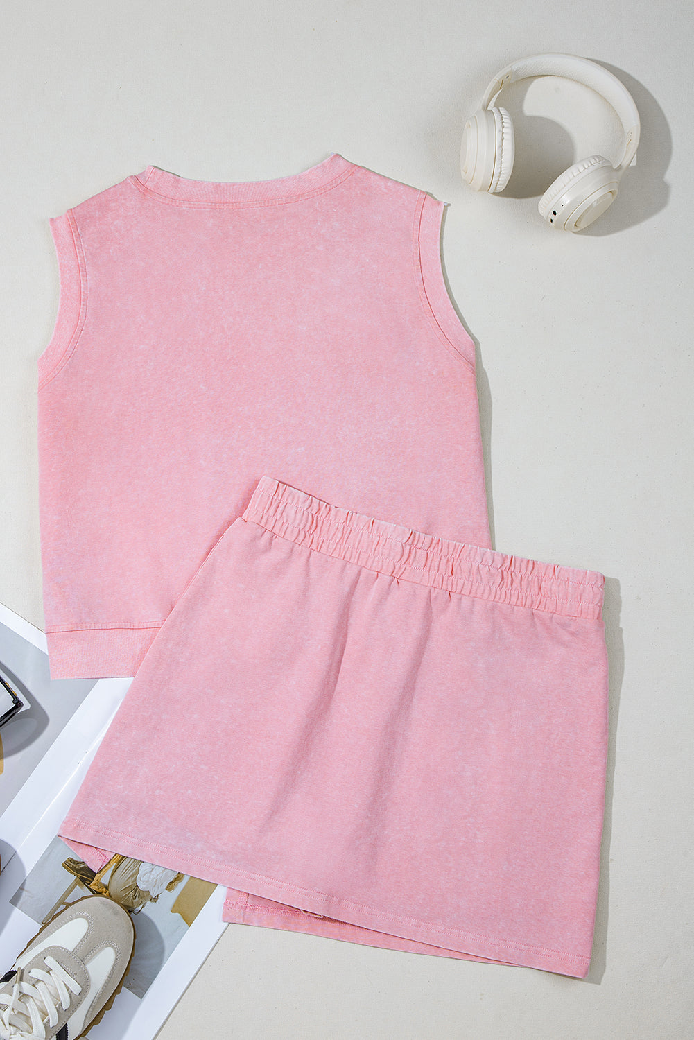 Mint Green Mineral Wash Sleeveless Top and Split Skort Set