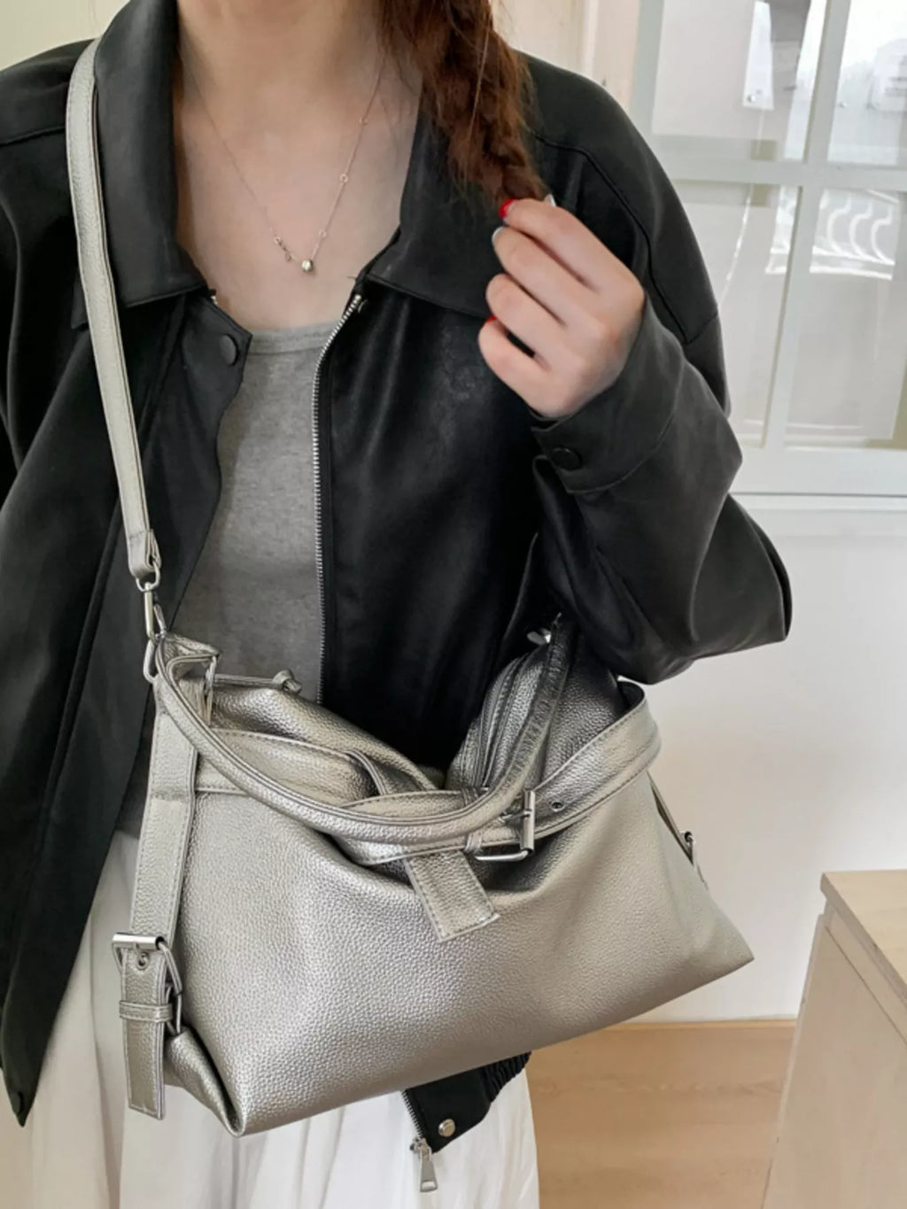Decor Buckle Leather Shoulder Bag